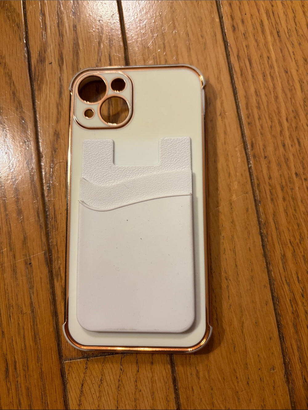 iPhone 13 White Card Pocket Phone Case with Rose Gold Trim